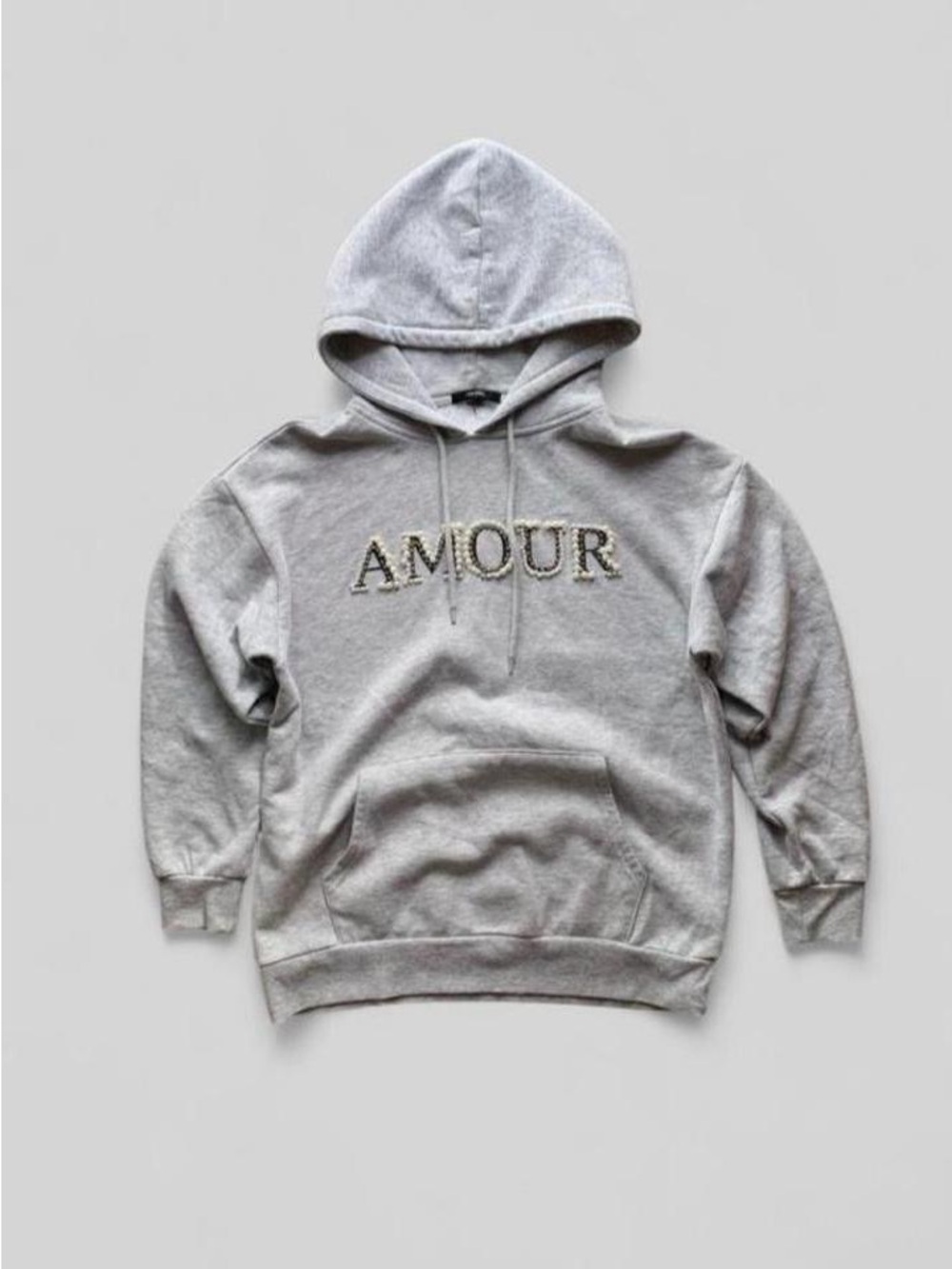 Forever 21 Gray "AMOUR" Embroidered Hoodie - M